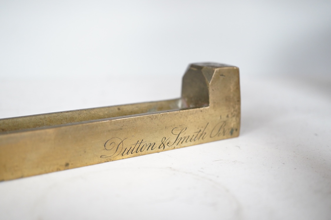 A George IV Imperial brass yard stick, engraved with County of Surrey 1825, with official stamps and crowned VR, etc.